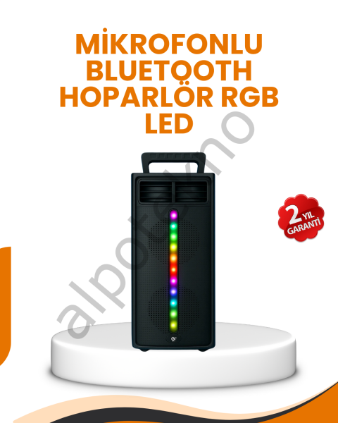 Bluetooth Işıklı Hoparlör – 2x5W Güç | USB + TF Kart + FM Radyo | Siyah Renk