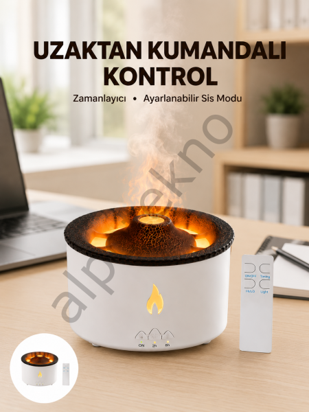 Alev Efektli Buhar Makinesi – Aromaterapi, Nemlendirme ve Işık Modlu Tasarım Yeni Nesil