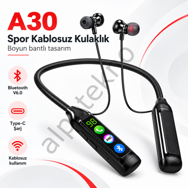 A30 kablosuz spor kulaklık Bluetooth 6.0 Type-C