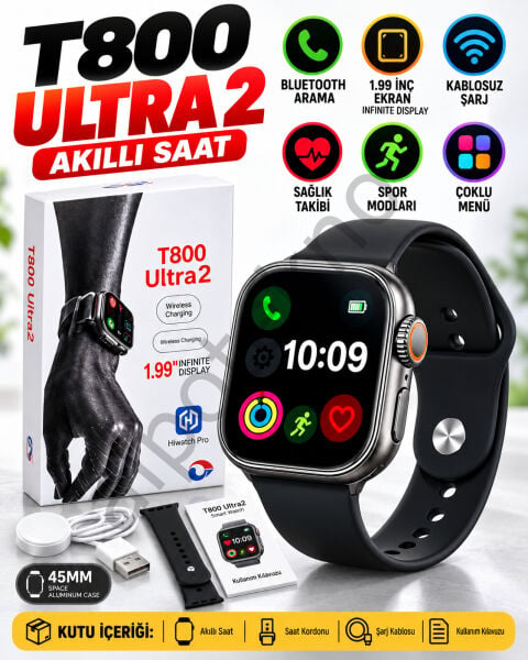 T800 Ultra 2 akıllı saat 1.99 inç ekran Bluetooth arama siyah