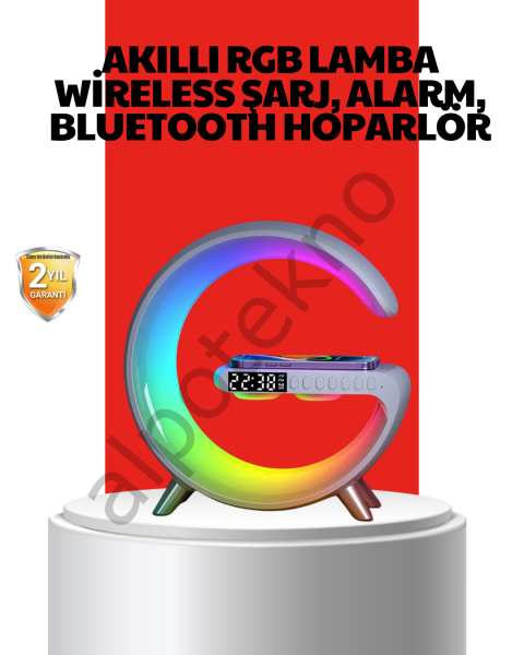 Kablosuz Şarjlı Atmosfer Lambası Bluetooth Hoparlör ve Akıllı Alarm Özellikli