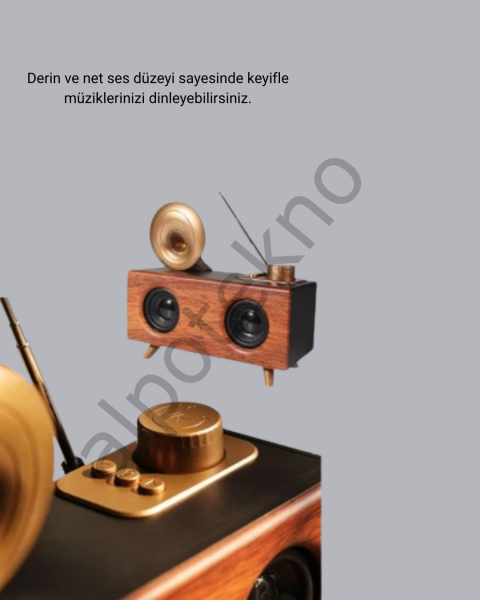 Retro Gramafon Bluetooth Hoparlör Çift Stereo Sesli FM Radyo Destekli