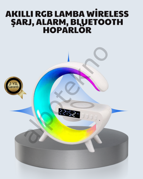 Başucu İçin Tasarlanmış Kablosuz Şarjlı Gece Lambası ve Bluetooth Ses Sistemi