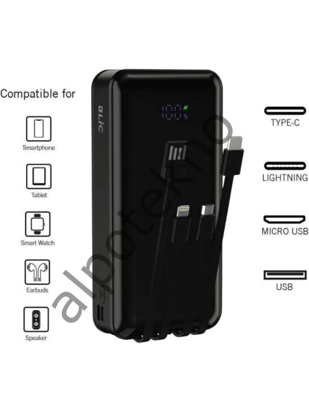 BLIC BPB6 20000 mAh Powerbank Dahili Kablolu – LED Ekranlı, 4’lü Çoklu Şarj, Type-C Lightning Micro USB, Hızlı Şarj Taşınabilir Şarj Aleti
