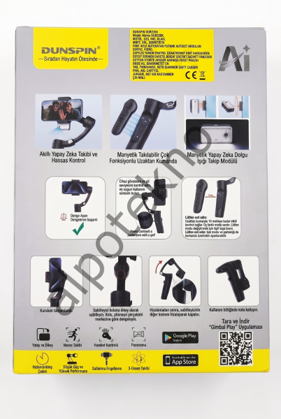 DUNSPIN DS-M3 AI Gimbal Stabilizer Tripod – 3 Eksen Telefon Sabitleyici, Yapay Zeka Yüz Takip, Bluetooth Kumanda, 360° Vlog Video Çekim