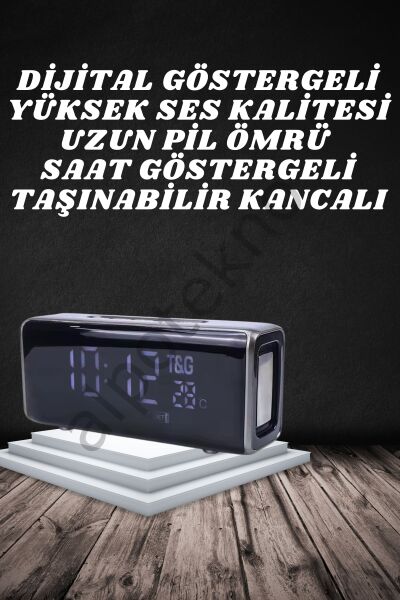 Bluetooth Hoparlör Speaker Saat Göstergeli Uzun Pil Ömrü Taşınabilir