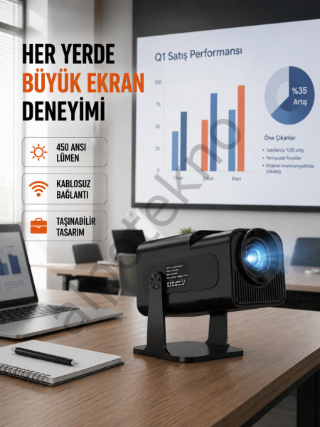WiFi6 ve Bluetooth 5.4 Destekli LED Projektör - HCS350pro Yeni Nesil
