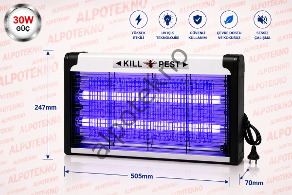 30W Elektrikli Sinek Öldürücü UV Lambalı Sivrisinek ve Uçan Böcek Yok Edici Cihaz 505 mm