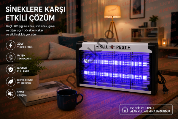 30W Elektrikli Sinek Öldürücü UV Lambalı Sivrisinek ve Uçan Böcek Yok Edici Cihaz 505 mm