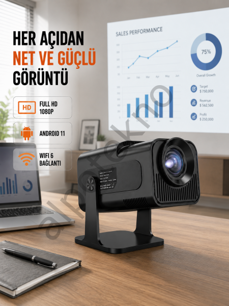 Taşınabilir Full HD Projektör - 1 GB RAM, 8 GB Hafıza Yeni Nesil