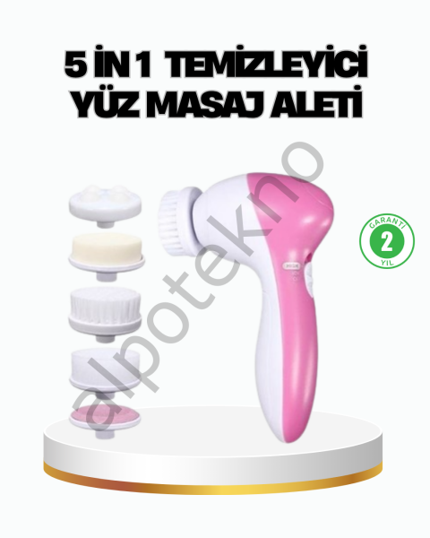 5’i 1 Arada Yüz Temizleme Cihazı – Masaj, Fırça, Peeling ve Krem Uygulama Aparatlı