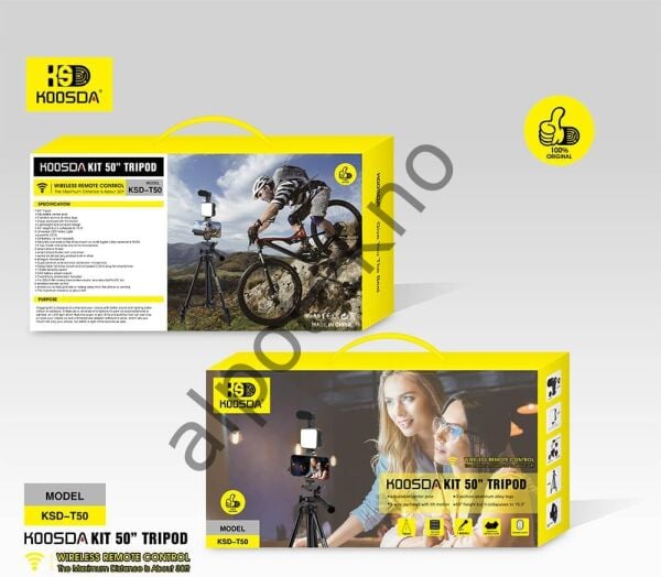 KOOSDA KSD-T50 50” Vlog Tripod Seti LED Işıklı Mikrofonlu Telefon Tutucu Bluetooth Kumandalı Profesyonel Video Çekim Kiti