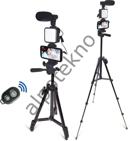 KOOSDA KSD-T50 50” Vlog Tripod Seti LED Işıklı Mikrofonlu Telefon Tutucu Bluetooth Kumandalı Profesyonel Video Çekim Kiti