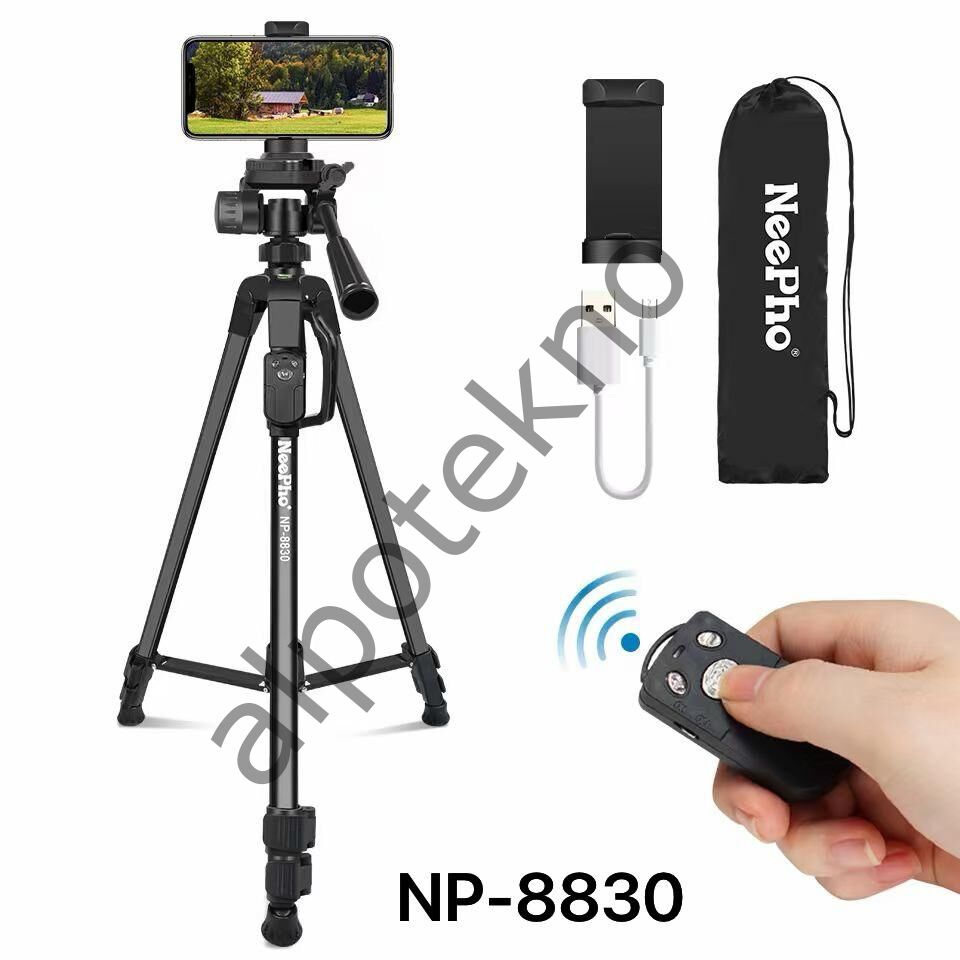 155 cm Profesyonel Tripod – Bluetooth Kumandalı Telefon ve Kamera Tutucu, Taşıma Çantalı - NP-8830