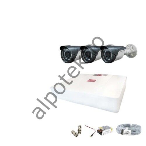 2MP Ahd 1080P Gece Görüşlü 3 Kameralı Güvenlik Sistemi