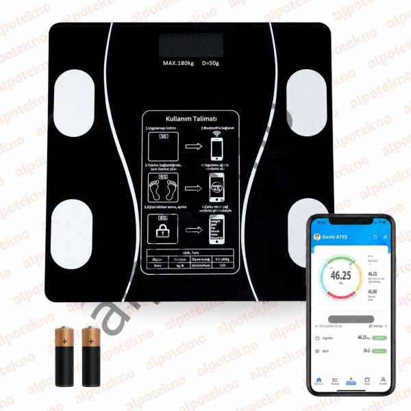 Akıllı Bluetooth Baskül Dijital Vücut Analiz Tartısı Yağ Kas Su Ölçerli LCD Ekran 180 KG