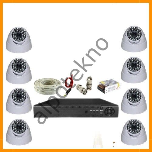 2Mp Ahd 1080P Gece Görüşlü 8 Kameralı Dome Güvenlik Sistemi