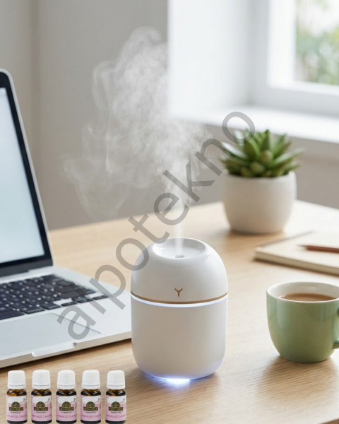 Mini Hava Nemlendirici USB Bağlantılı LED Işıklı 5 Esans Hediyeli Aromaterapi Difüzörü