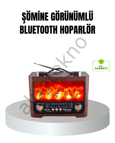 Solar Şarjlı Şömine Alev Efektli Bluetooth Hoparlör 7W Taşınabilir Ses Sistemi