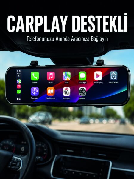 Ayna Carplay Araç İçi 9.66 İnç IPS Ekran Geri Görüş Kamerası Destekli