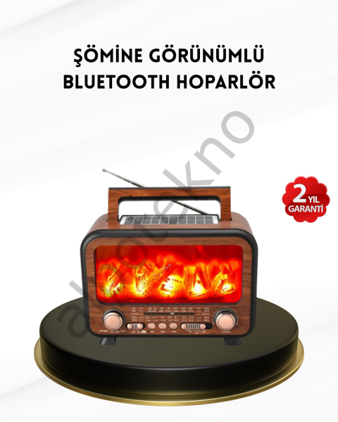 Alev Işığı Efektli Solar Bluetooth Hoparlör Radyo Destekli Taşınabilir Model