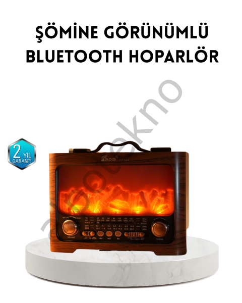 Şömine Efektli Solar Hoparlör Bluetooth 5.3 Radyo AUX USB TF Destekli