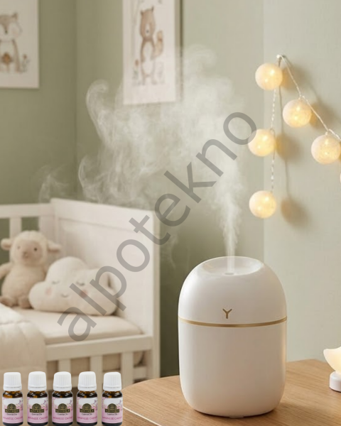 Kompakt Mini Hava Nemlendirici 5 Esans Hediyeli LED Işıklı USB Aromaterapi Cihazı