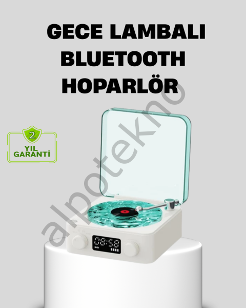 Gece Lambası Stereo Bluetooth Hoparlör Dijital Saatli Vintage Tasarım Çok Fonksiyonlu