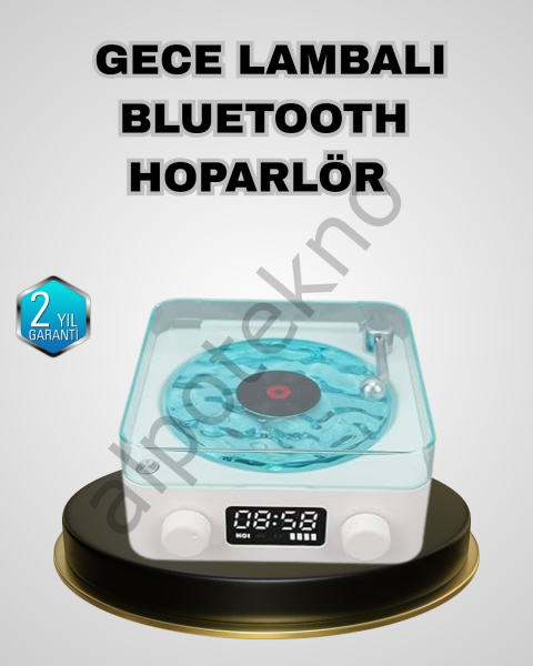 Bluetooth Hoparlörlü Gece Lambası Dijital Saat Ekranlı Su Dalgası Efektli Dekoratif