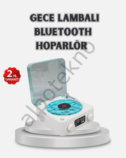 3-ü-1 Gece Işığı Bluetooth Hoparlör Dijital Saat Vintage Plak Çalar Tasarımlı