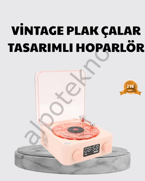 3-ü-1 Gece Işığı Bluetooth Hoparlör ve Dijital Saat Vintage Plak Çalar Tasarımlı