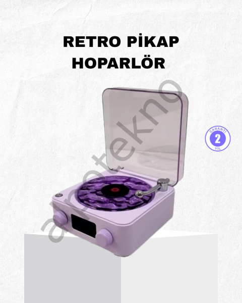 Retro Pikap Hoparlör Bluetooth AUX USB Type-C Projektörlü 360° Sesli Taşınabilir