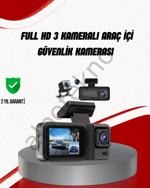 Ön Arka ve İç Kamera DashCam 360° Kapsamlı Full HD Araç Güvenlik Sistemi