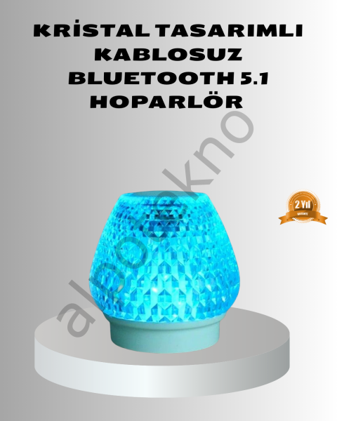 Mini LED Işıklı Bluetooth Hoparlör 5W Kristal Desenli 1200 mAh Şarjlı