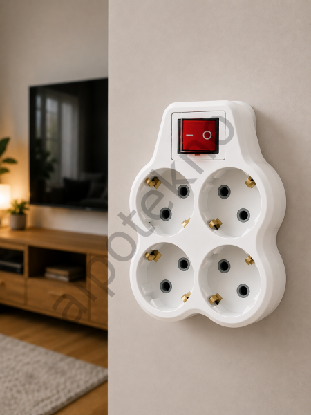 4’lü Priz Çoğaltıcı Açma Kapama Anahtarlı Kablosuz Duvar Tipi Priz Adaptörü