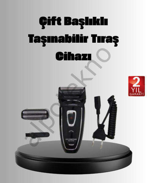 Şarjlı Kablosuz Tıraş Makinesi Çift Başlık Kuru Tıraş Ergonomik Taşınabilir