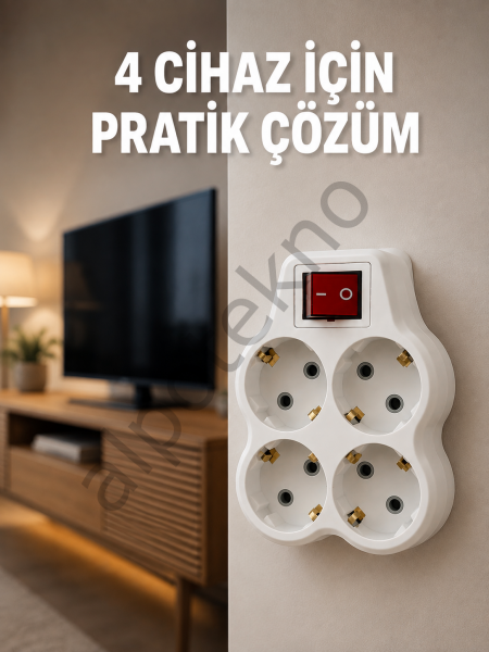 Kablosuz Duvar Tipi 4’lü Priz Çoklayıcı Anahtarlı Elektrik Priz Çoğaltıcı