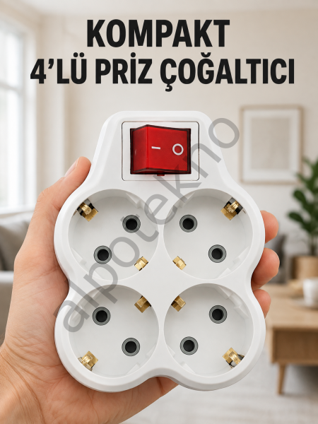 Kompakt 4’lü Priz Çoklayıcı Kablosuz Anahtarlı Ev Ofis Priz Çoğaltma Adaptörü