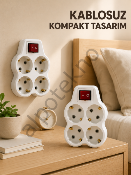 2’li Set 4’lü Priz Çoklayıcı Açma Kapama Anahtarlı Direkt Prize Takılan Adaptör