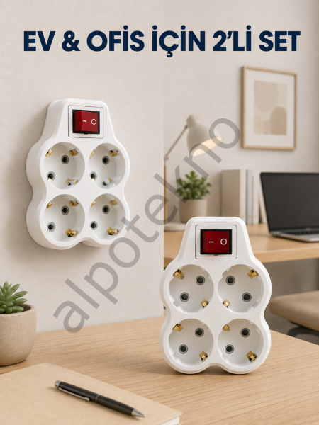 Kablosuz Duvar Tipi Priz Çoğaltıcı 4 Çıkışlı Anahtarlı 2 Adet Avantajlı Set