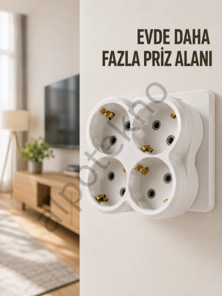 4’lü Priz Çoğaltıcı Kablosuz Duvar Tipi Direkt Prize Takılan Priz Çoklayıcı