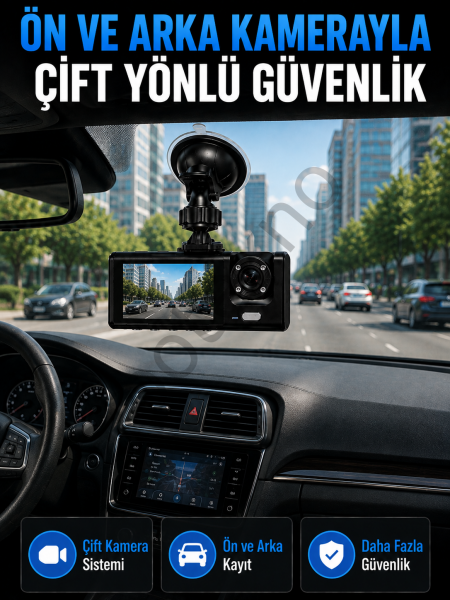 WiFi Çift Kameralı Araç İçi Kayıt Kamerası 1080P Full HD 170° Geniş Açılı Araç Kamerası