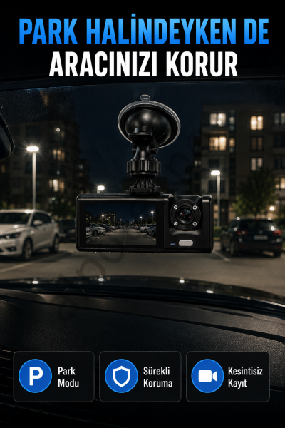 1080P Full HD Araç İçi Kamera WiFi Bağlantılı Çift Kameralı Geniş Açılı Araç Kayıt Kamerası