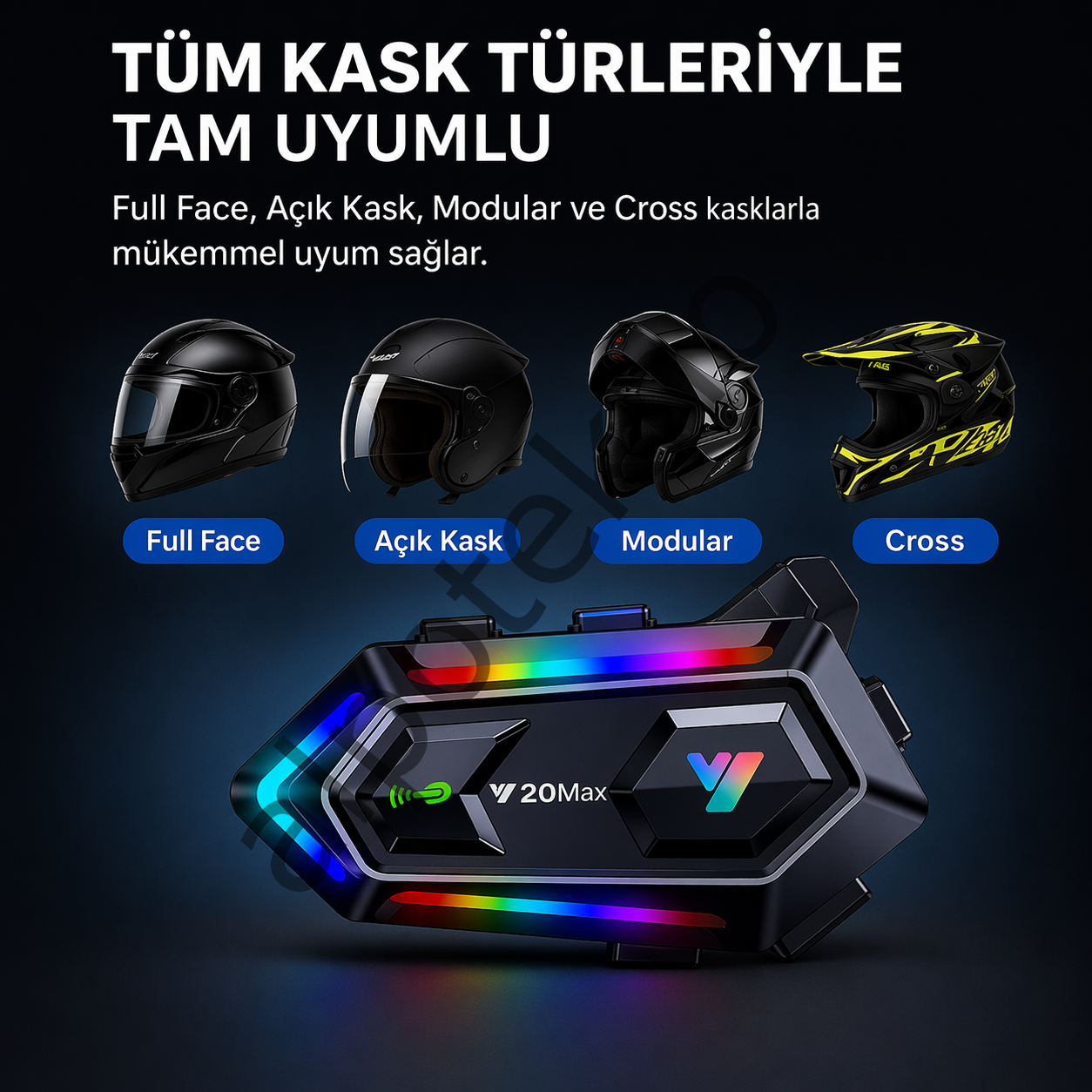 BLIC Y20 Max Bluetooth 5.3 Motosiklet Kask Intercom Kulaklık – Su Geçirmez, 25 Saat Kullanım, Telefon & Müzik Destekli