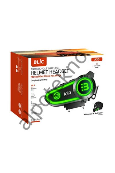 BLIC A30 Bluetooth 5.3 Motosiklet Kask Intercom Kulaklık – RGB Işıklı, Su Geçirmez, Çift Telefon Bağlantı, Sesli Komut