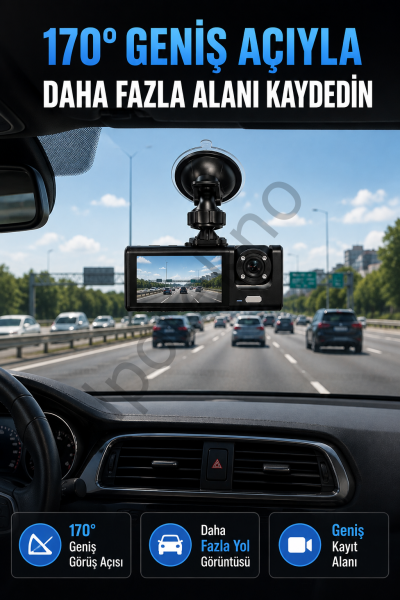 WiFi Destekli Araç İçi Kamera Çift Kameralı Full HD 1080P 170° Geniş Açılı Araç Kayıt Kamerası