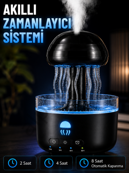 Denizanası Tasarımlı Ultrasonik Hava Nemlendirici RGB LED Işıklı Sessiz Buhar Makinesi Zaman Ayarlı