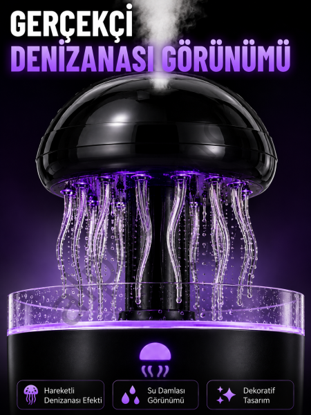 RGB Işıklı Denizanası Hava Nemlendirici Ultrasonik Buhar Makinesi 2H 4H 8H Zamanlayıcılı