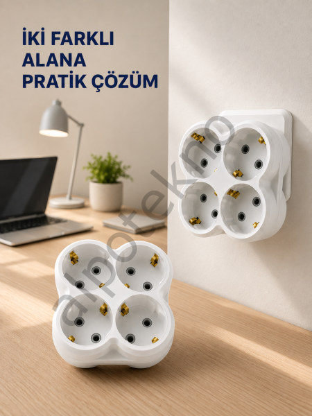 Tek Prizi 4’lü Yapan Priz Adaptörü Direkt Prize Takılan Çoklayıcı 2 Adet Set