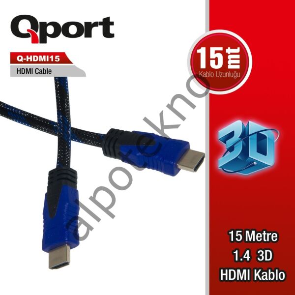 QPORT Q-HDMI15 HDMI KABLO 15MT Ver1.4 ALTIN UÇLU 3D